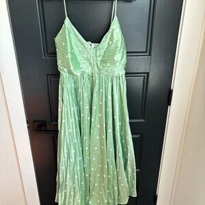 ASTR midi pleated polka dot dress